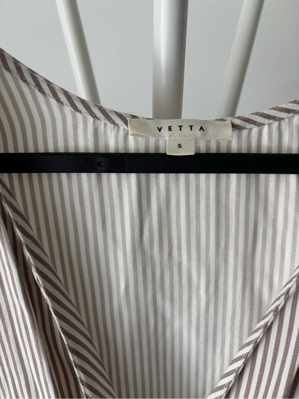 VETTA Cream & Brown Vertical-Stripe Button V-Neck Blouse - Picture 2 of 4